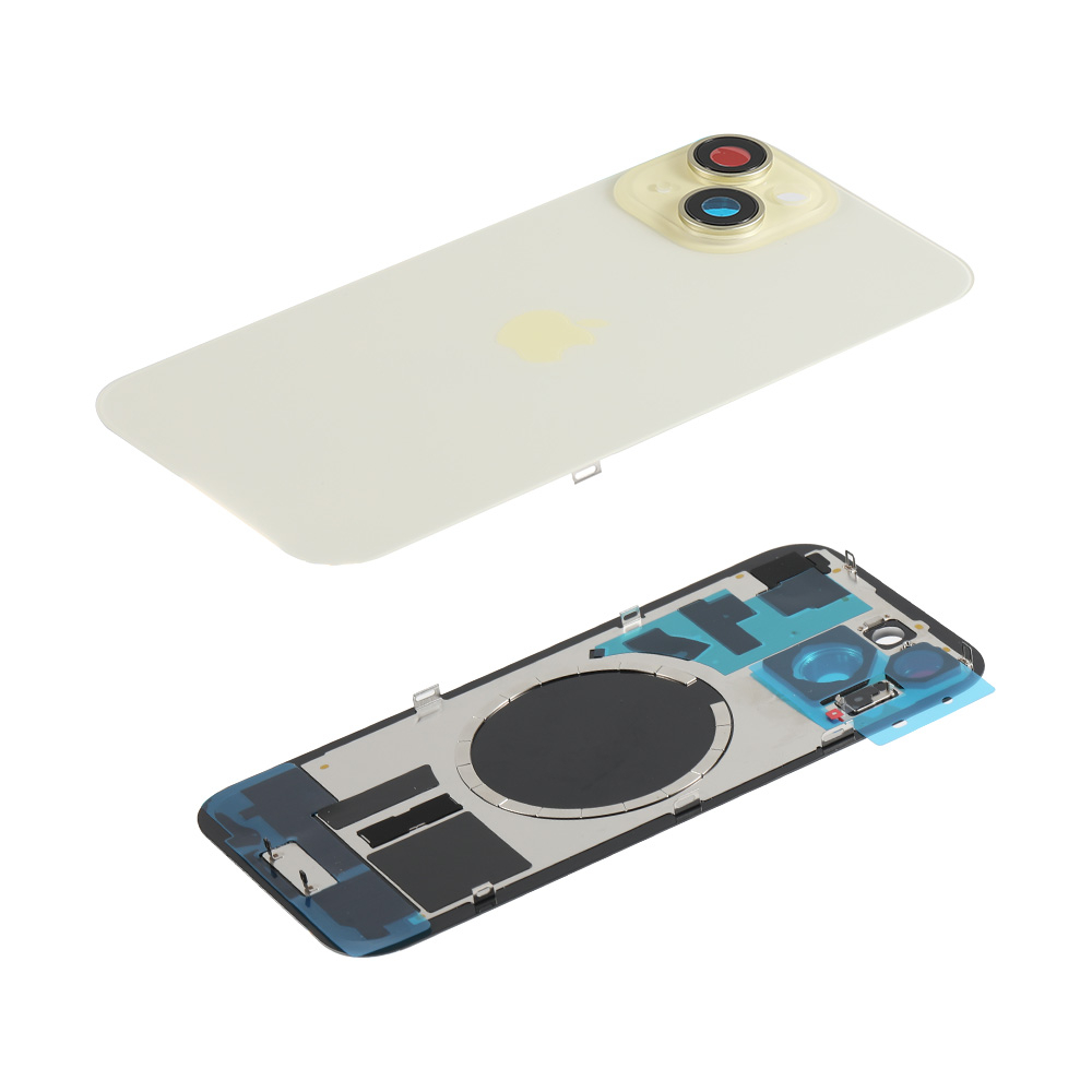 Capac spate sticla cu magnet fara NFC iPhone 15 Plus Yellow