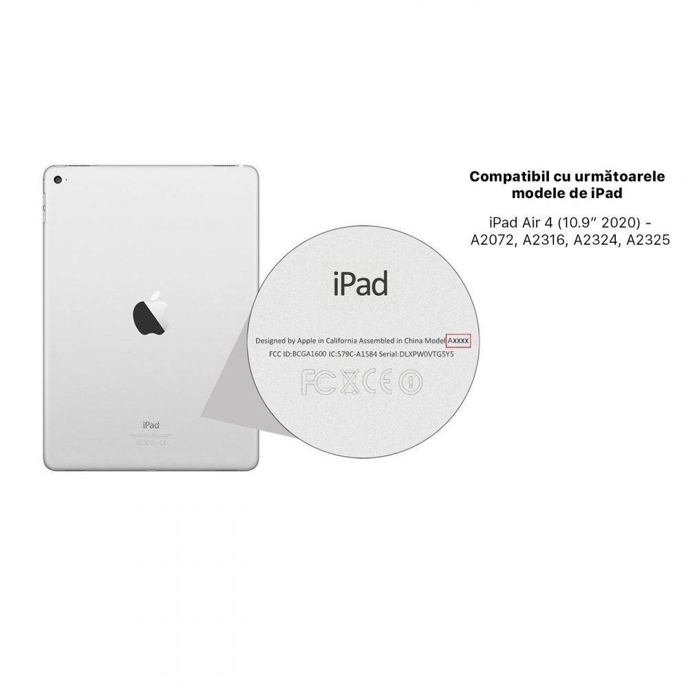 Husa magnetica cu spate acrilic, colturi intarite si suport Stylus iPad Air 4 10.9 Gri